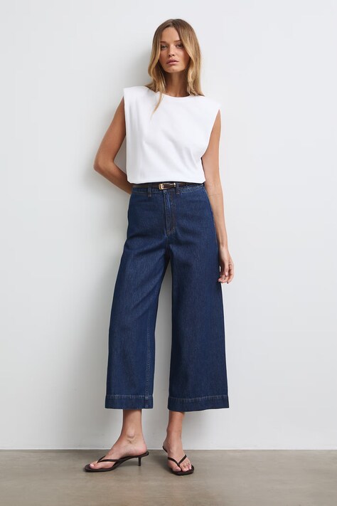 Medicine Jeansy wide leg damskie granatowe