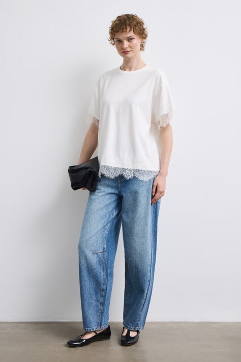 Slouchy džíny dámské s vybledlým efektem modré RW26-SJD500