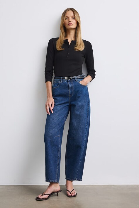 Slouchy džíny dámské s vybledlým efektem námořnické modré RW26-SJD500