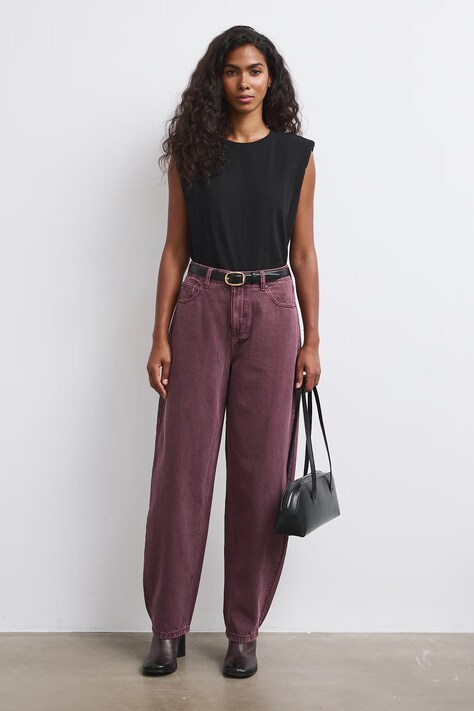 Medicine Jeansy slouchy damskie bordowe