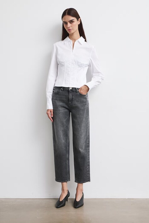 Jeansy mom fit damskie z efektem sprania szare RW26-SJD513