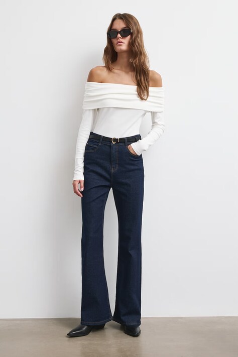 Medicine Jeansy flare damskie granatowe