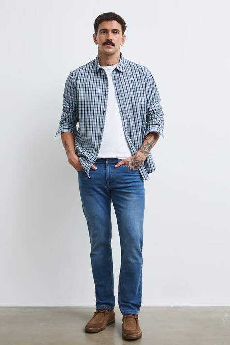 Rifle slim fit pánske s efektom prania modré RW26-SJM040