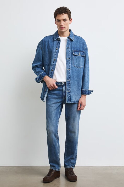 Regular fit džíny pánské s vybledlým efektem modré RW26-SJM504