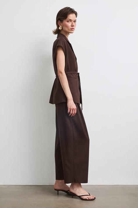 Spodnie damskie high waist gładkie brązowe RW26-SPD405