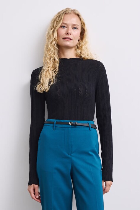 Sweter damski z wiskozą ażurowy czarny RW26-SWD050