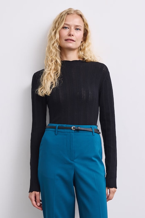 Sweter damski z wiskozą ażurowy czarny RW26-SWD050