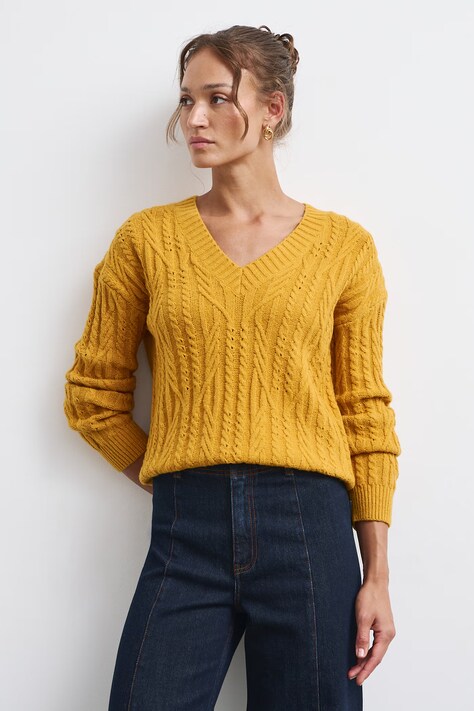 Medicine Sweter damski z bawełną żółty