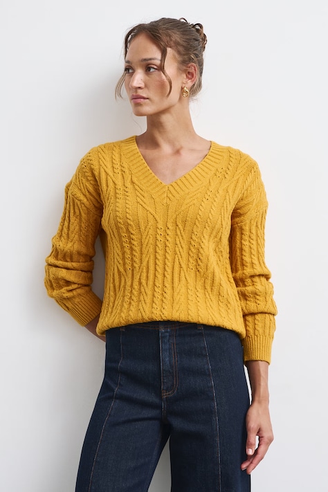Medicine Sweter damski z bawełną żółty