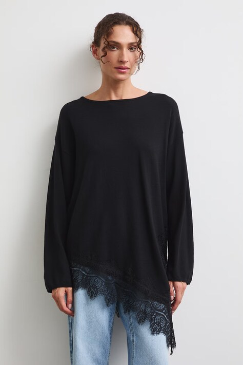 Sweter damski z wiskozą z koronką czarny RW26-SWD310