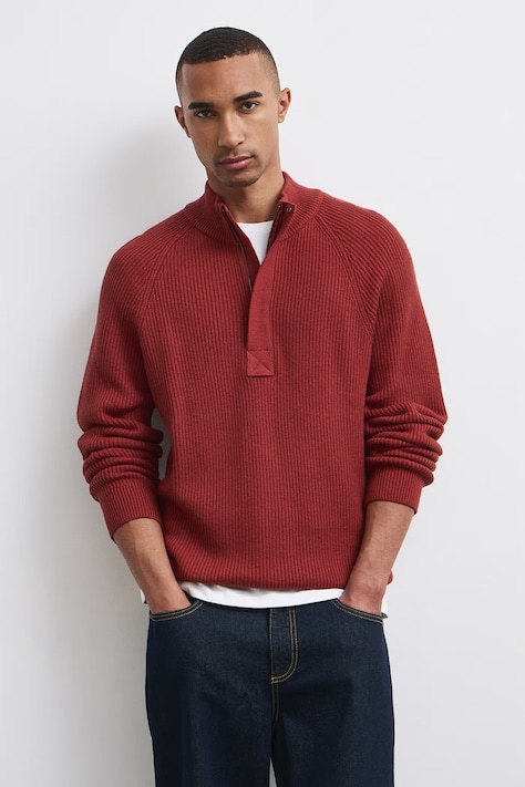 Sweter męski z dodatkiem wełny brązowy RW26-SWM904