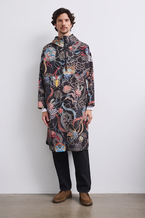 Płaszcz przeciwdeszczowy damski z kolekcji Mythical Creatures czarny RW26-SYD250