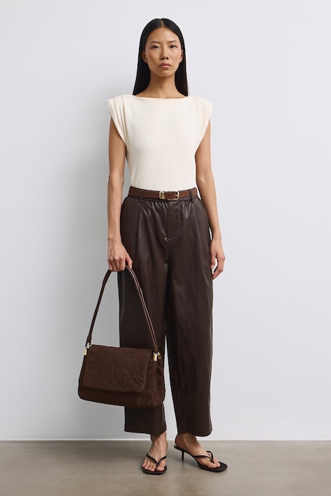 Crossbody kabelka dámská z imitace semiše s výšivkami hnědá RW26-TOD402