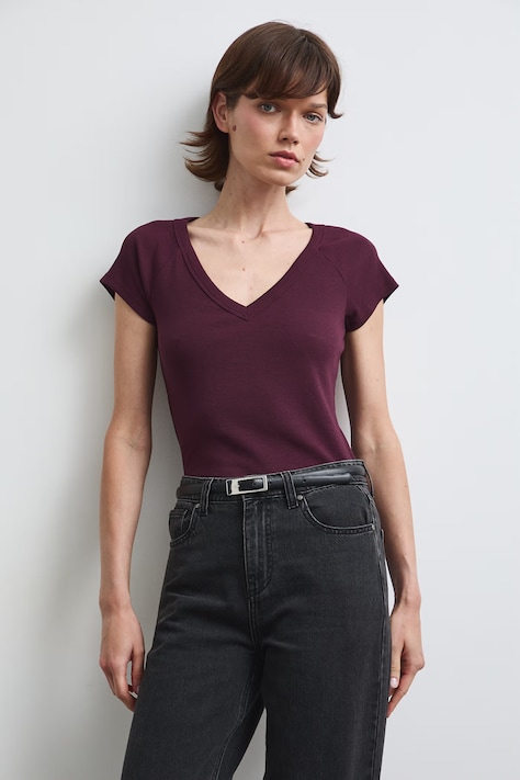 Medicine T-shirt damski bawełniany z elastanem bordowy