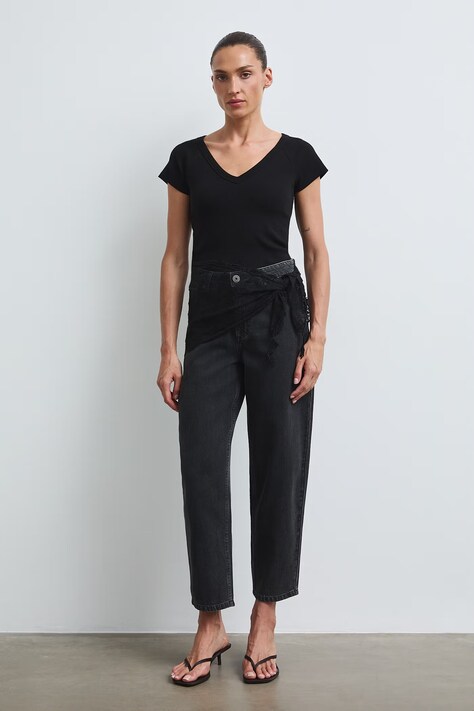 T-shirt damski bawełniany z elastanem gładki czarny RW26-TSD030