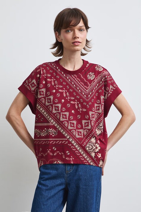 Medicine T-shirt damski bawełniany bordowy