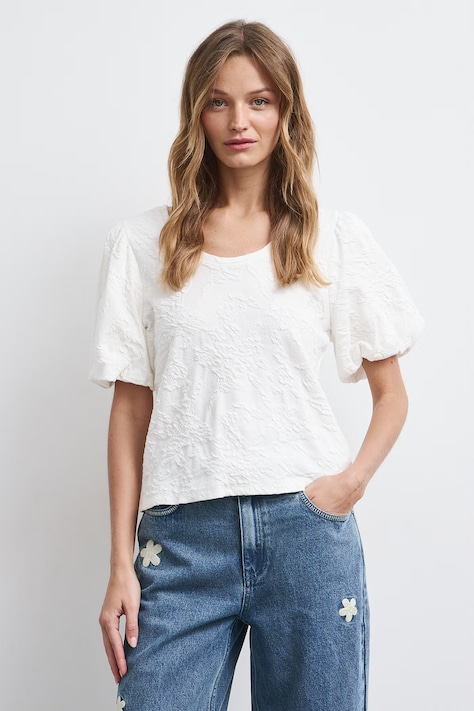 T-shirt damski z fakturą beżowy RW26-TSD505