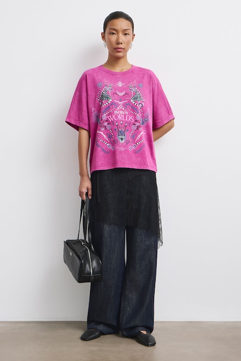 T-shirt damski bawełniany z kolekcji Medicine x Mikołaj Rejs fioletowy RW26-TSD858