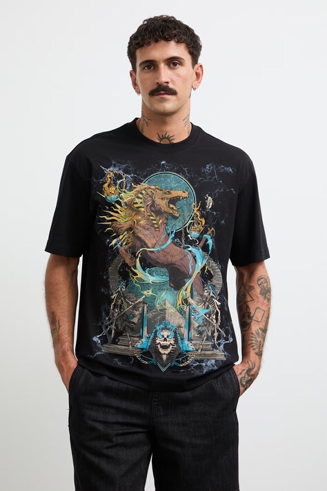 T-shirt męski bawełniany z kolekcji Mythical Creatures czarny RW26-TSM251