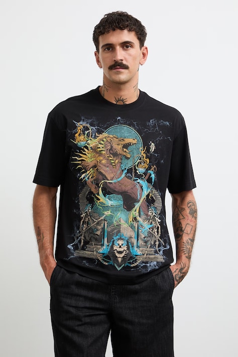 T-shirt męski bawełniany z kolekcji Mythical Creatures czarny RW26-TSM251