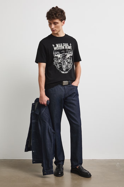 T-shirt męski bawełniany z nadrukiem czarny RW26-TSM305