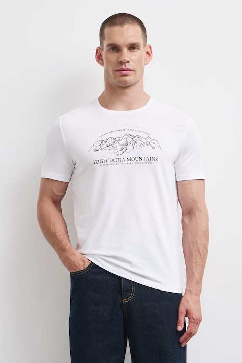 T-shirt męski z nadrukiem biały RW26-TSM316