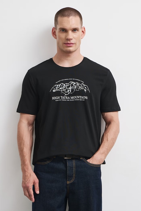 T-shirt męski z nadrukiem czarny RW26-TSM316