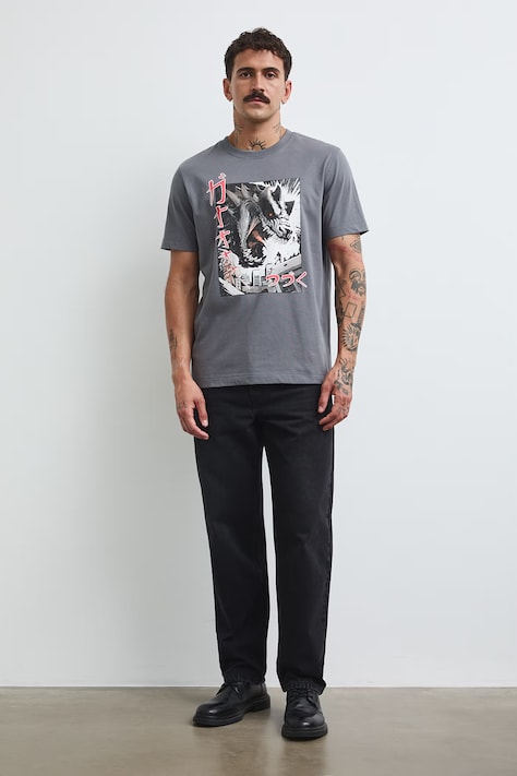 T-shirt męski bawełniany z nadrukiem szary RW26-TSM404