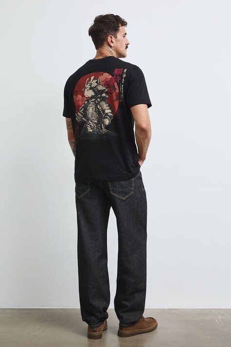 T-shirt męski bawełniany z nadrukiem czarny RW26-TSM408