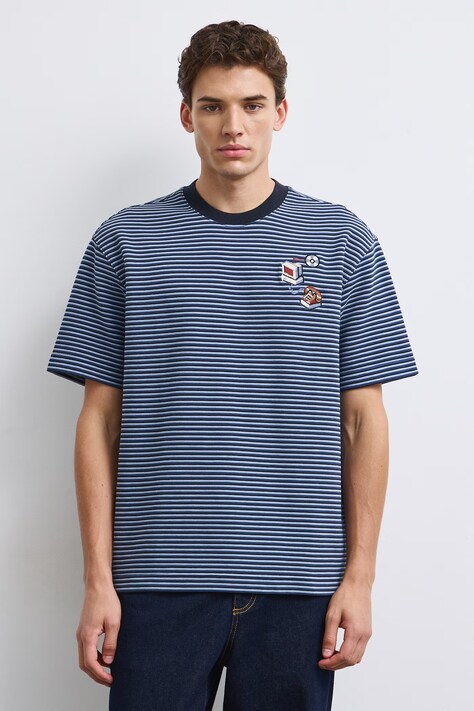 T-shirt męski w paski z fakturą granatowy RW26-TSM501