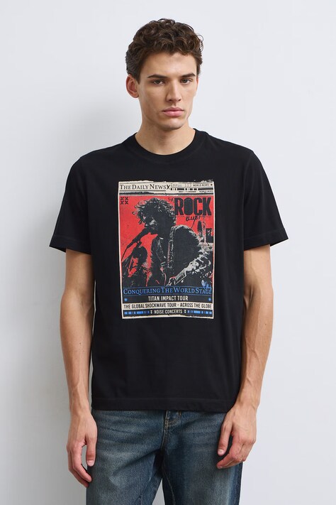 T-shirt męski bawełniany z nadrukiem czarny RW26-TSM508