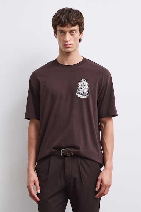 T-shirt męski bawełniany z nadrukiem brązowy RW26-TSM602