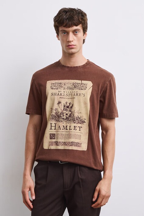 T-shirt męski bawełniany z nadrukiem brązowy RW26-TSM608