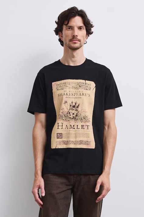 T-shirt męski bawełniany z nadrukiem czarny RW26-TSM608
