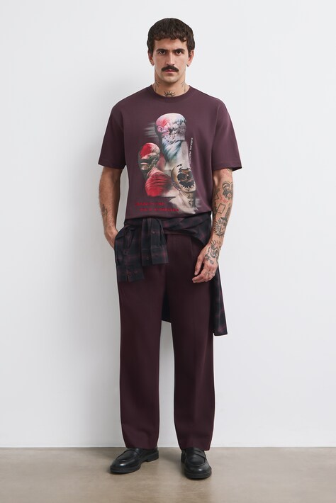 T-shirt męski bawełniany z kolekcji Wiesław Wałkuski x Medicine bordowy RW26-TSM751