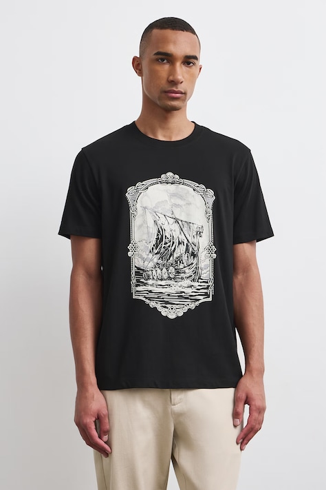 T-shirt męski bawełniany z nadrukiem czarny RW26-TSM902