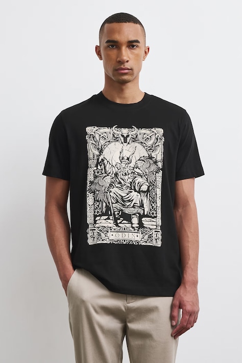 T-shirt męski bawełniany z nadrukiem czarny RW26-TSM906