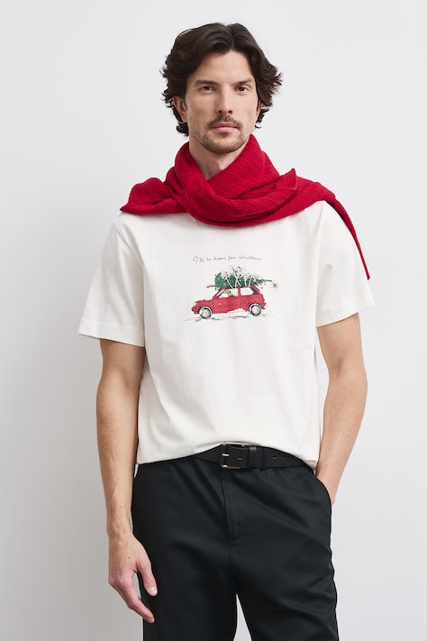 T-shirt męski bawełniany z nadrukiem beżowy RW26-TSMA40