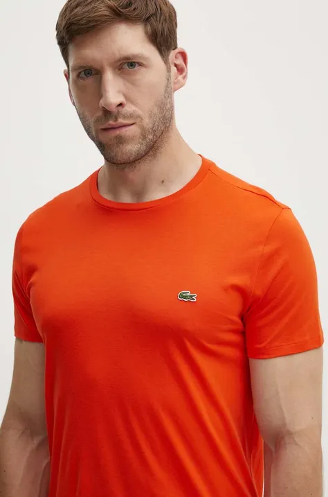 Bavlnené tričko Lacoste oranžová farba, jednofarebný