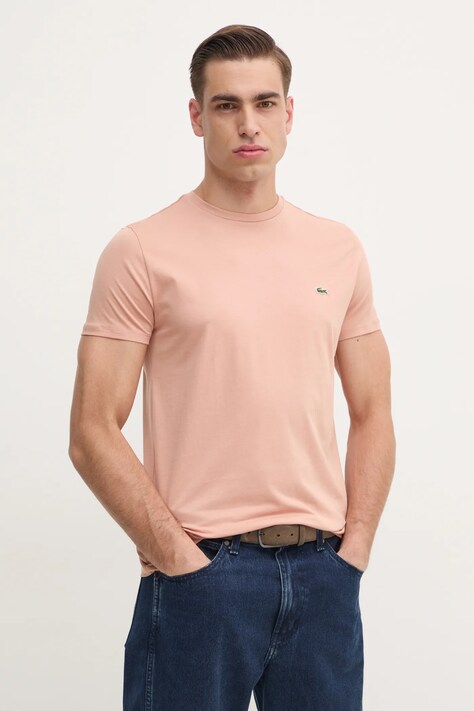 Бавовняна футболка Lacoste чоловіча колір помаранчевий однотонна TH6709