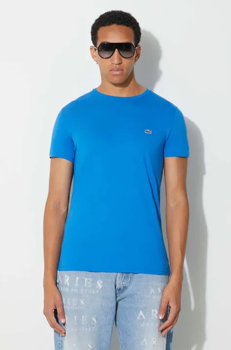 Lacoste t-shirt bawełniany kolor niebieski gładki TH6709-001.