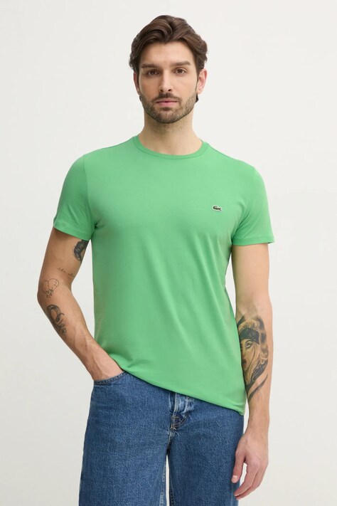 Lacoste pamut póló zöld, férfi, sima, TH6709