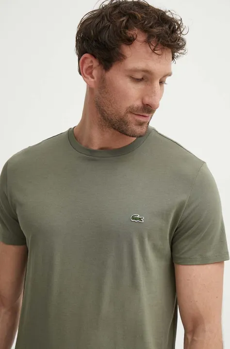 Lacoste t-shirt bawełniany kolor zielony gładki TH6709-001.