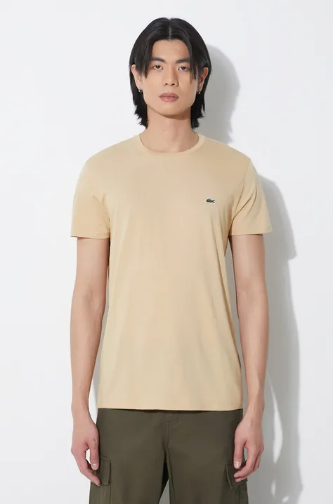 Βαμβακερό μπλουζάκι Lacoste ανδρικά, χρώμα μπεζ TH6709-001.