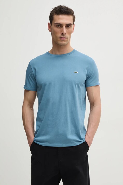 Хлопковая футболка Lacoste мужская цвет белый однотонная TH6709
