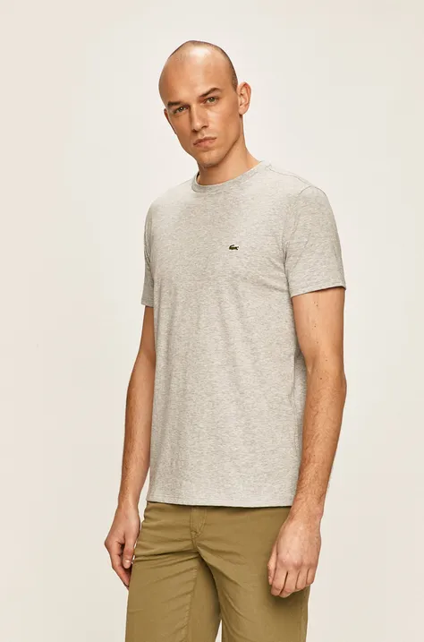 Bavlnené tričko Lacoste šedá farba, jednofarebný