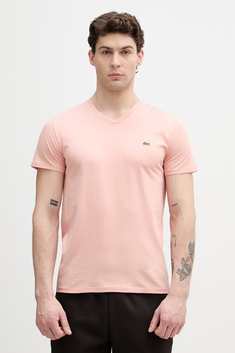 Lacoste T-shirt męski bawełniany pomarańczowy TH6710