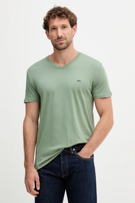 Lacoste t-shirt bawełniany męski kolor zielony gładki TH6710