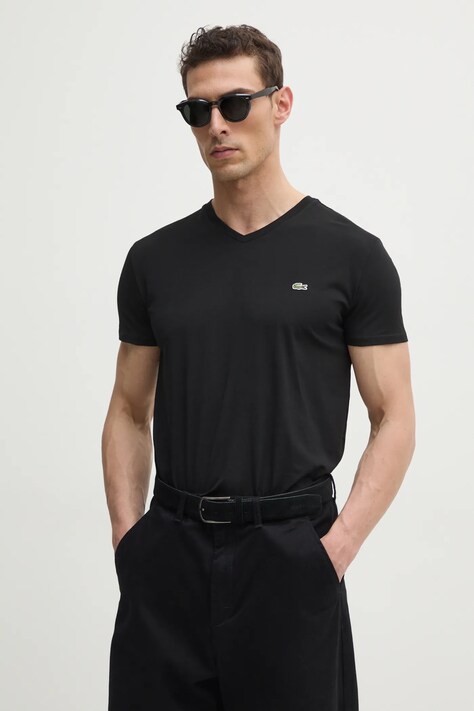 Хлопковая футболка Lacoste мужская цвет чёрный однотонная TH6710