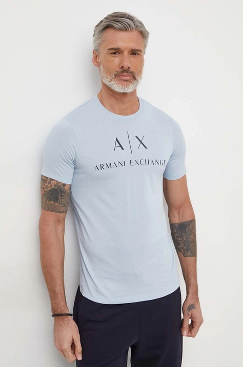 Armani Exchange tricou barbati, culoarea gri, cu imprimeu